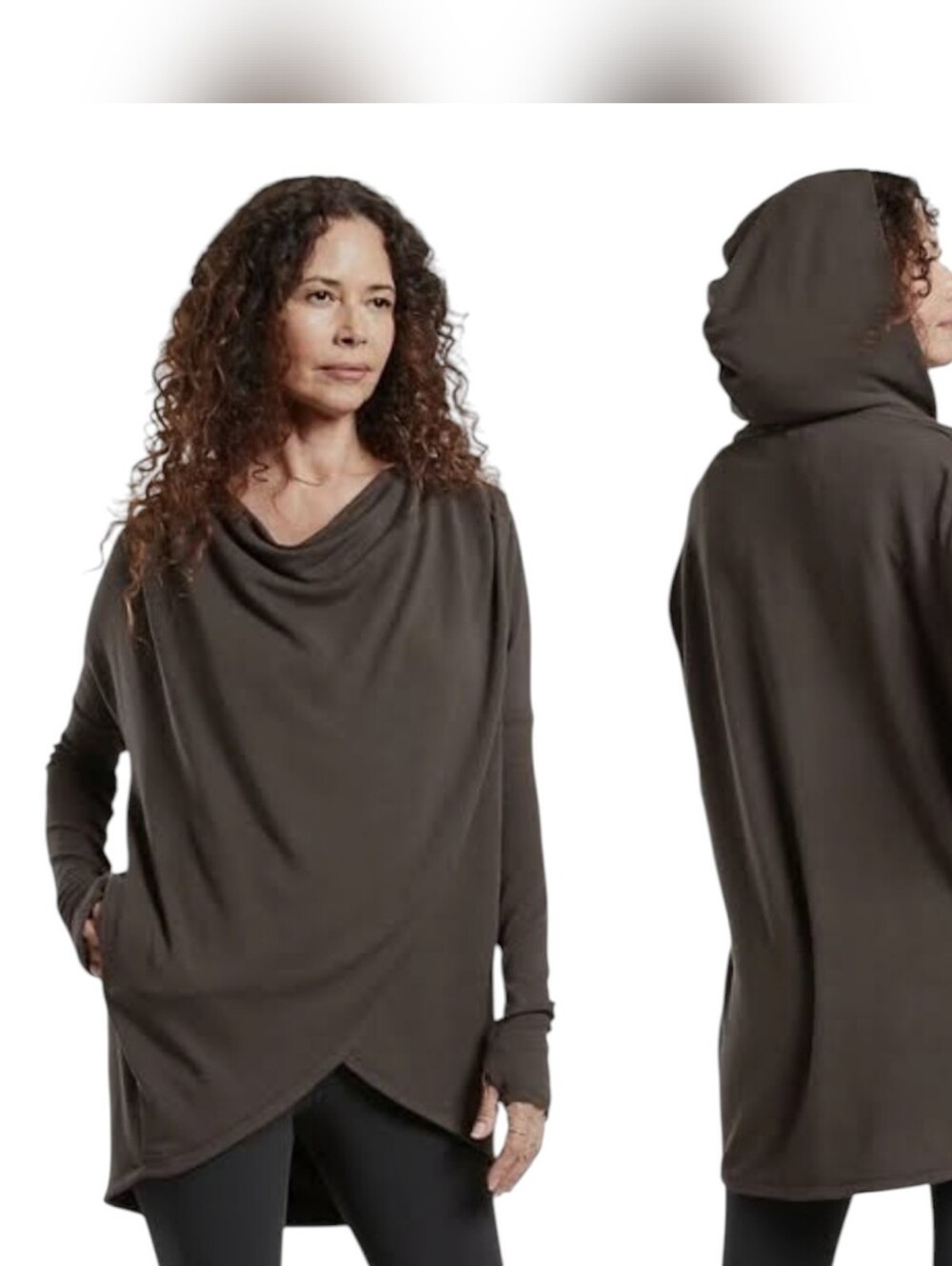 Athleta Sweatshirt Purana Wrap Hoodie Walnut Brown Size L